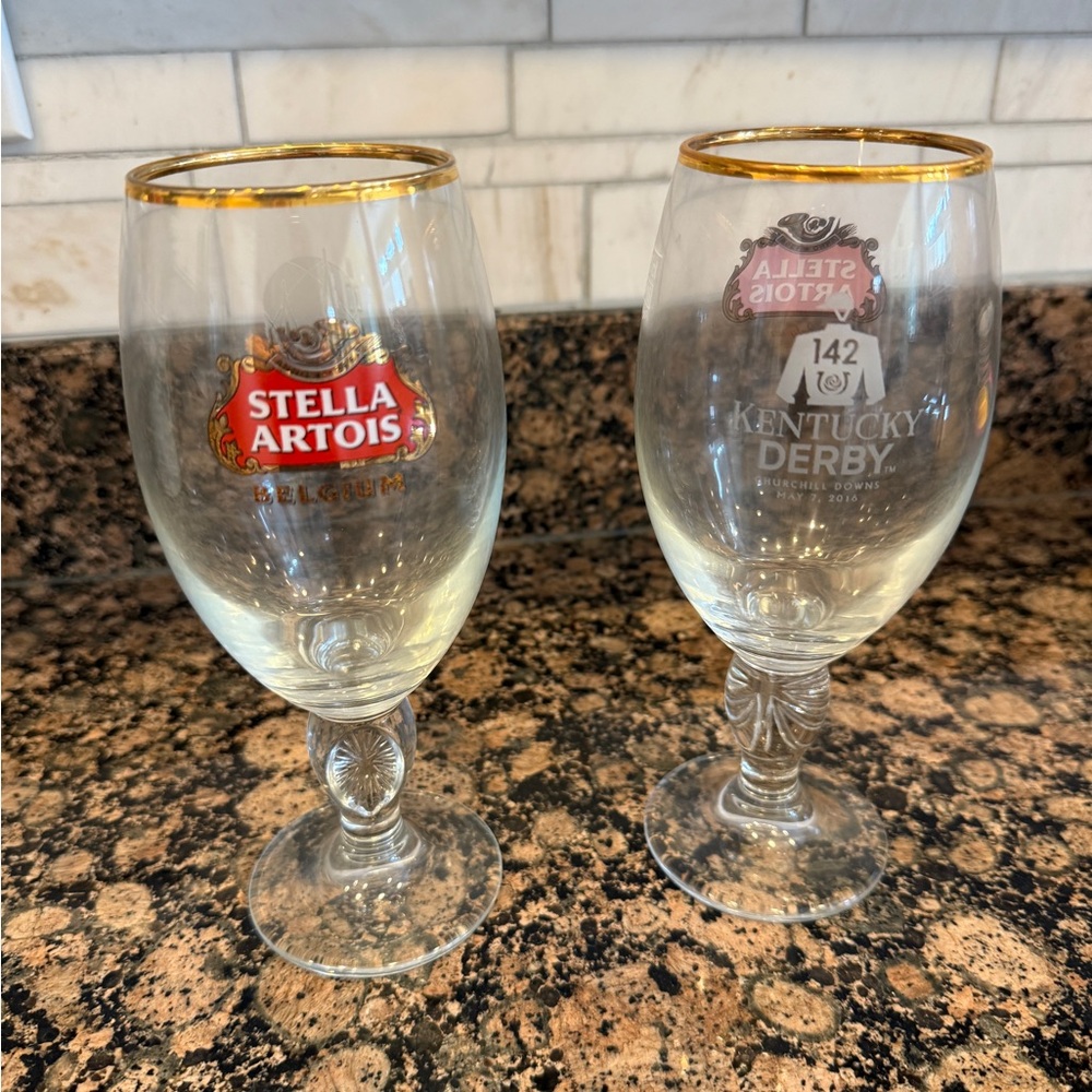 Stella Artois Kentucky derby glasses Gold Rimmed Glass Set 142